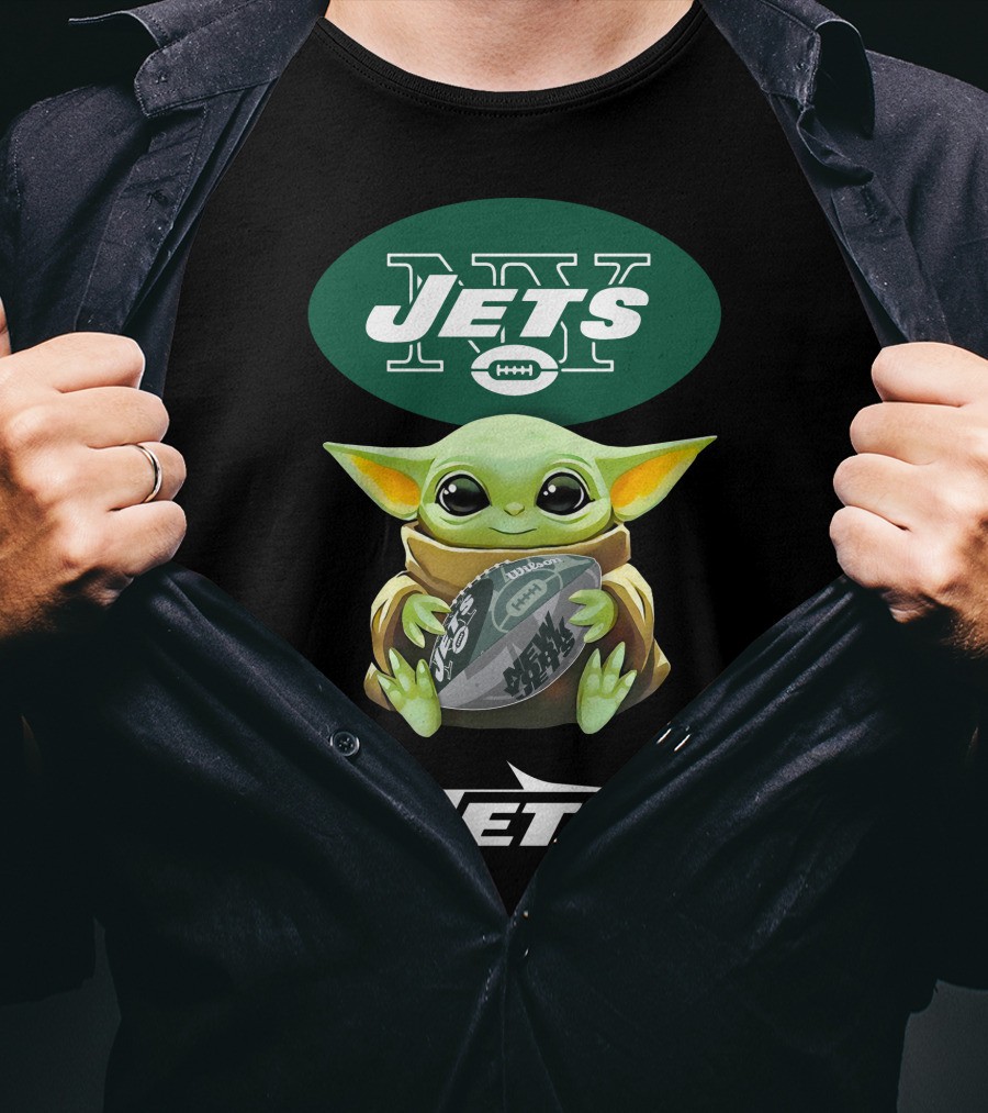 Baby Yoda Hug New York Jets Football Fan T-Shirt