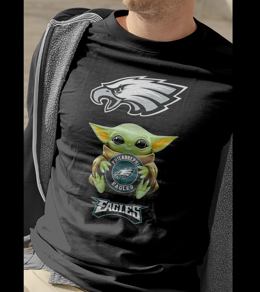 Philadelphia Eagles Baby Yoda Hugging Team T-Shirt