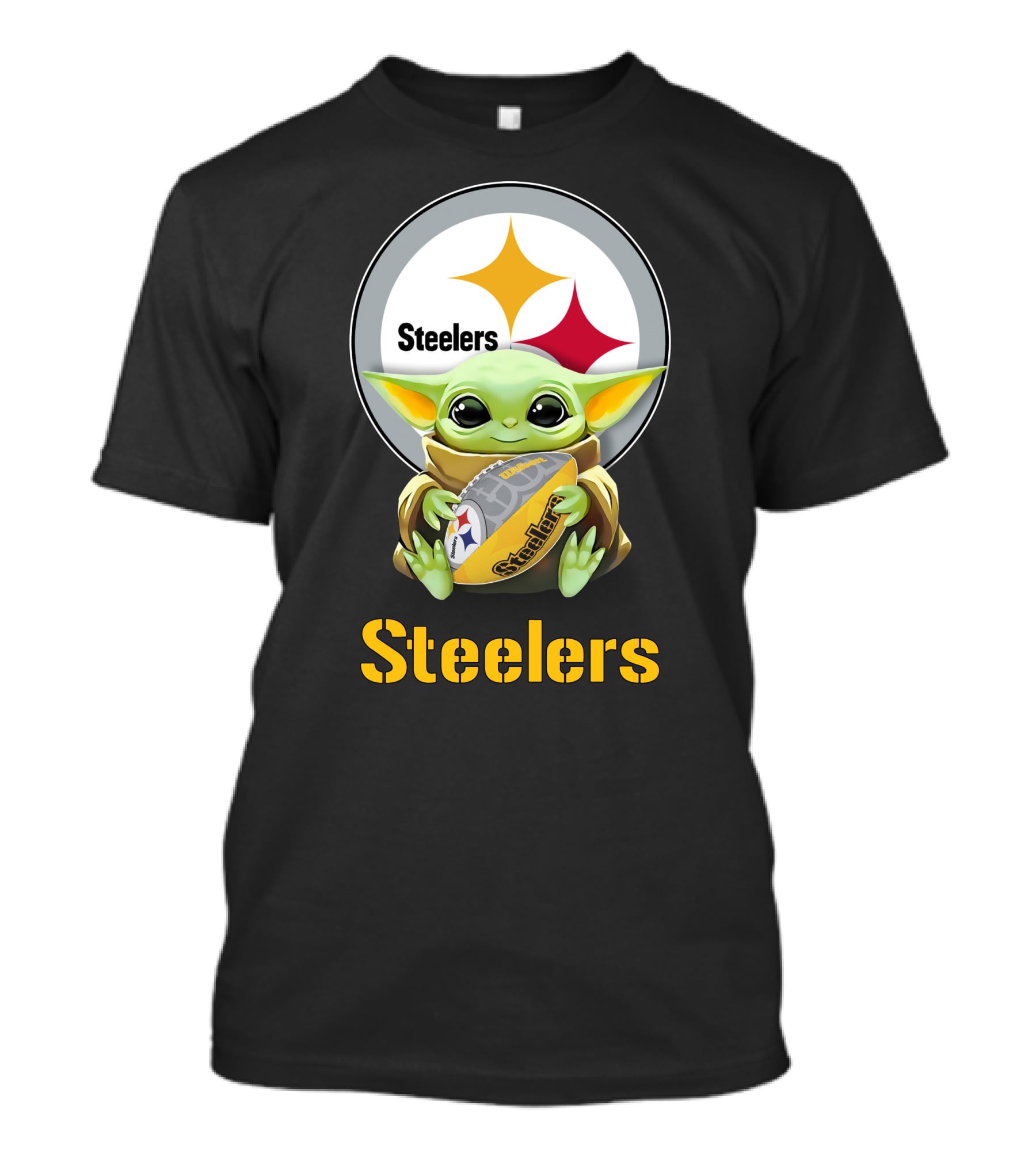 Star Wars Baby Yoda Hugging Pittsburgh Steelers Football T-Shirt