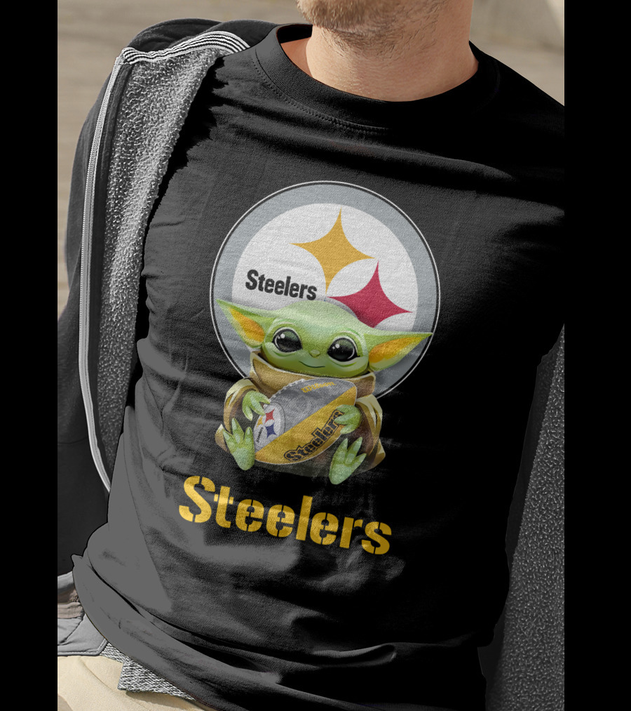 Star Wars Baby Yoda Hugging Pittsburgh Steelers Football T-Shirt