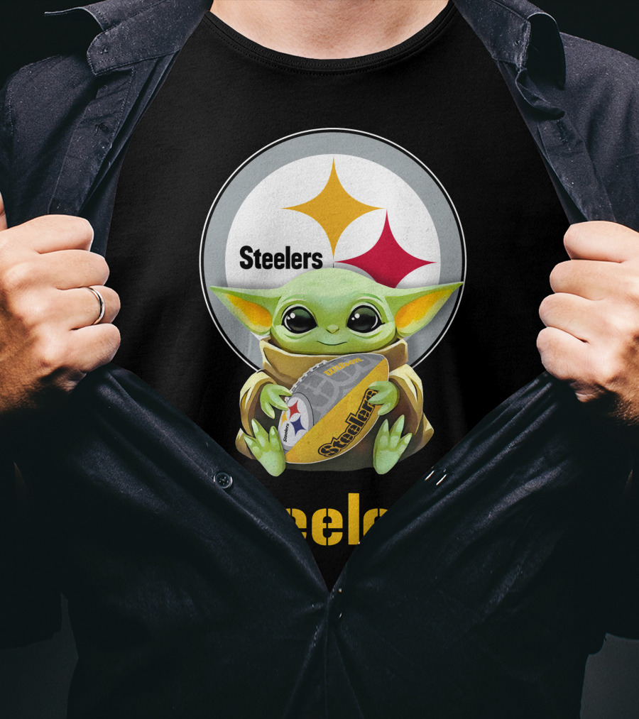 Star Wars Baby Yoda Hugging Pittsburgh Steelers Football T-Shirt