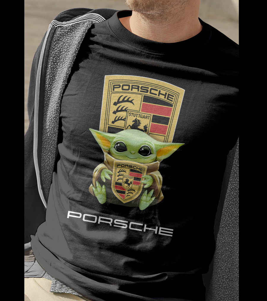 Baby Yoda Holding Porsche Stuttgart T-Shirt