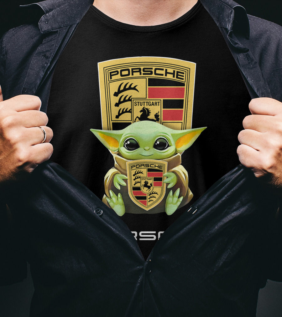 Baby Yoda Holding Porsche Stuttgart T-Shirt
