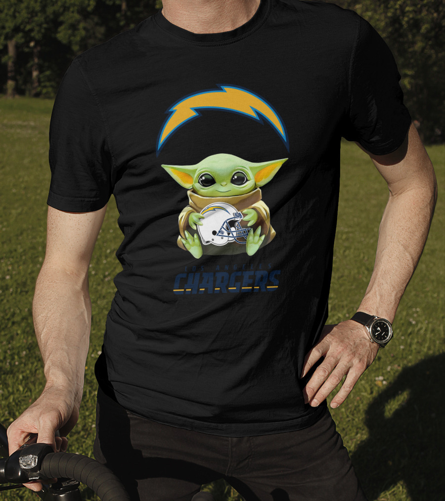 Baby Yoda Hug Los Angeles Chargers Helmet T-Shirt
