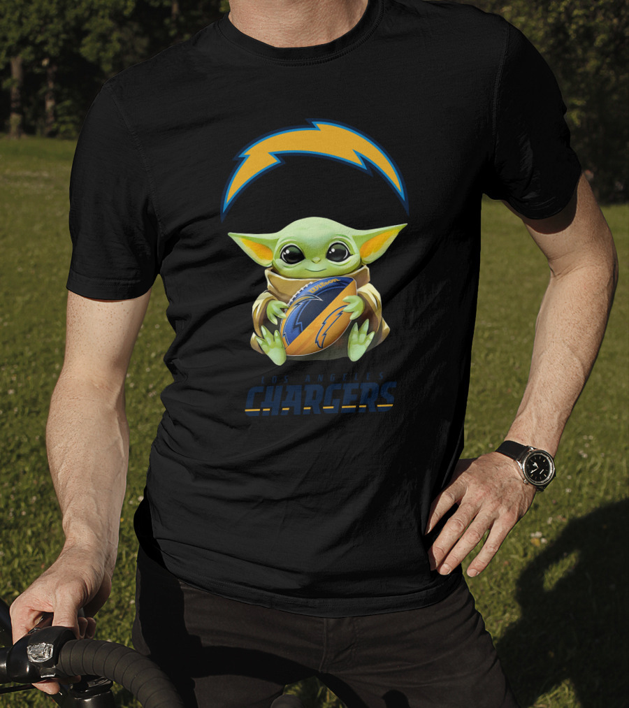 Baby Yoda Hug Los Angeles Chargers Football T-Shirt