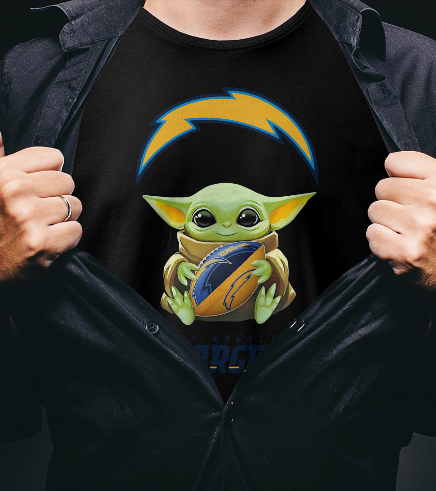 Baby Yoda Hug Los Angeles Chargers Football T-Shirt