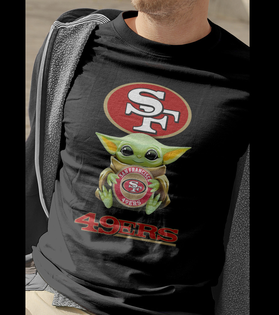 Baby Yoda Holding San Francisco 49ers Logo With Sf T-Shirt