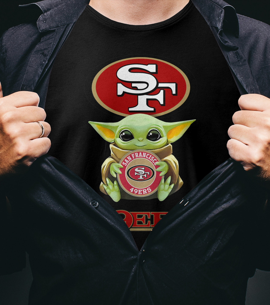 Baby Yoda Holding San Francisco 49ers Logo With Sf T-Shirt