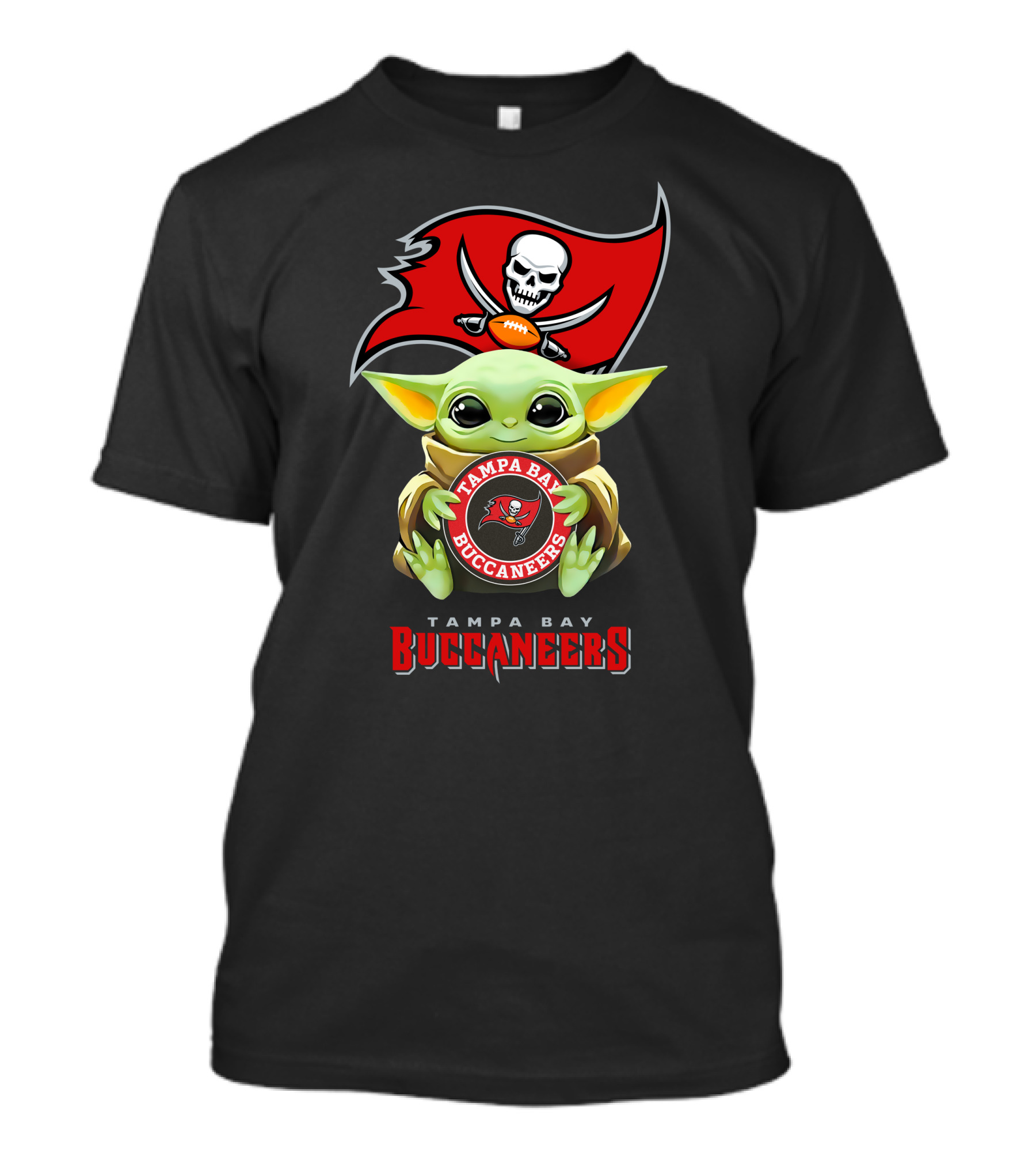 Baby Yoda Tampa Bay Buccaneers Hug With Logo And Helmet Flag T-Shirt