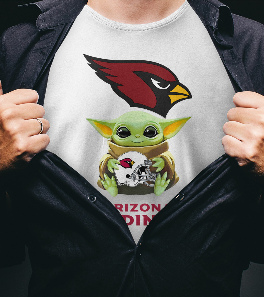Baby Yoda Holds Arizona Cardinals Helmet T-Shirt