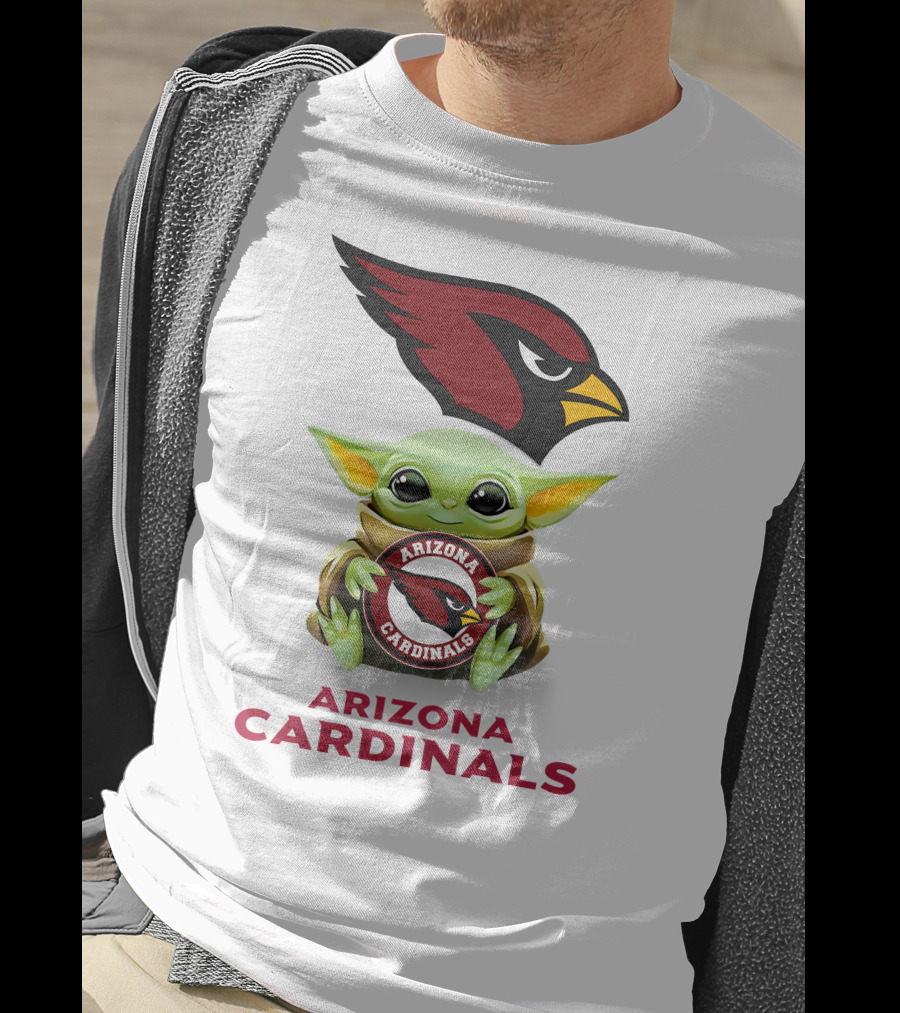 Baby Yoda Holding Arizona Cardinals Football T-Shirt