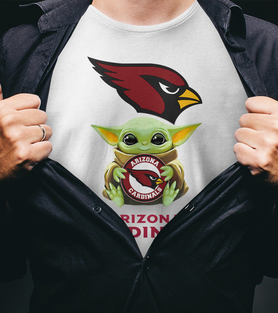 Baby Yoda Holding Arizona Cardinals Football T-Shirt