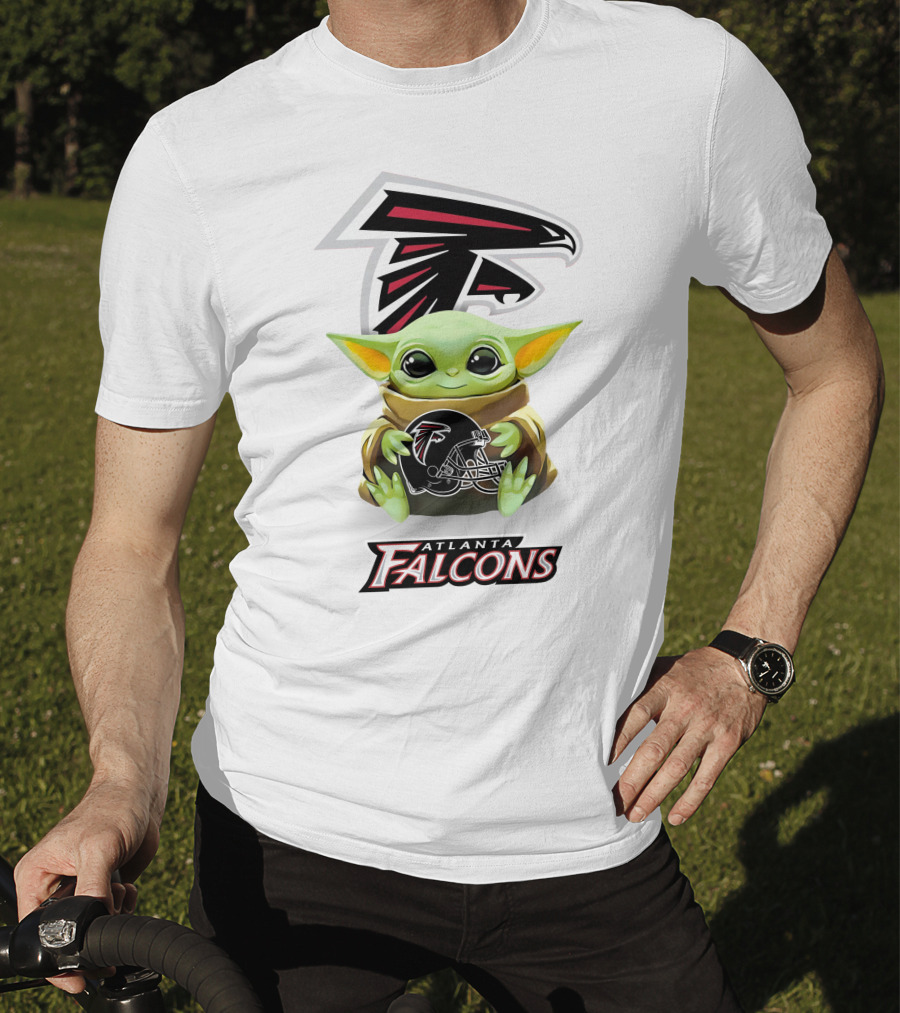 Atlanta Falcons Baby Yoda Holding Helmet Nfl Team T-Shirt