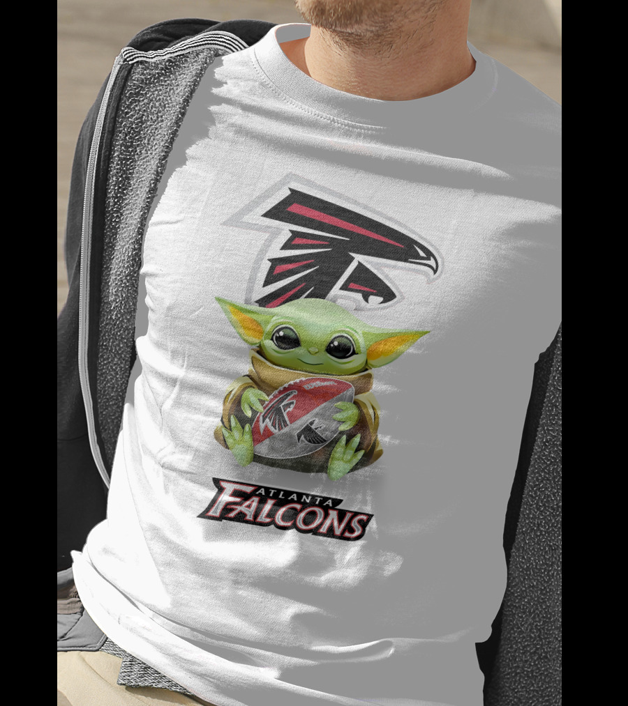 Baby Yoda Atlanta Falcons Hugging Football Nfl Tailgate White T-Shirt