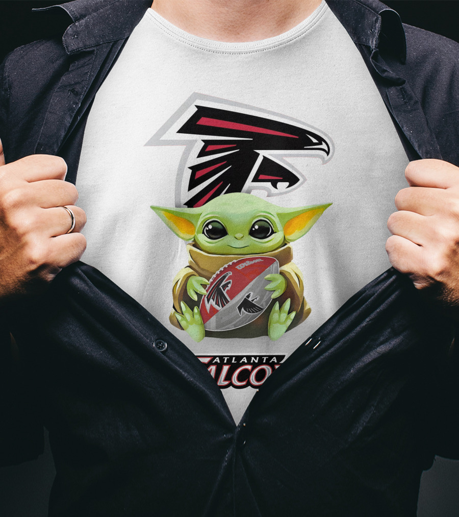Baby Yoda Atlanta Falcons Hugging Football Nfl Tailgate White T-Shirt