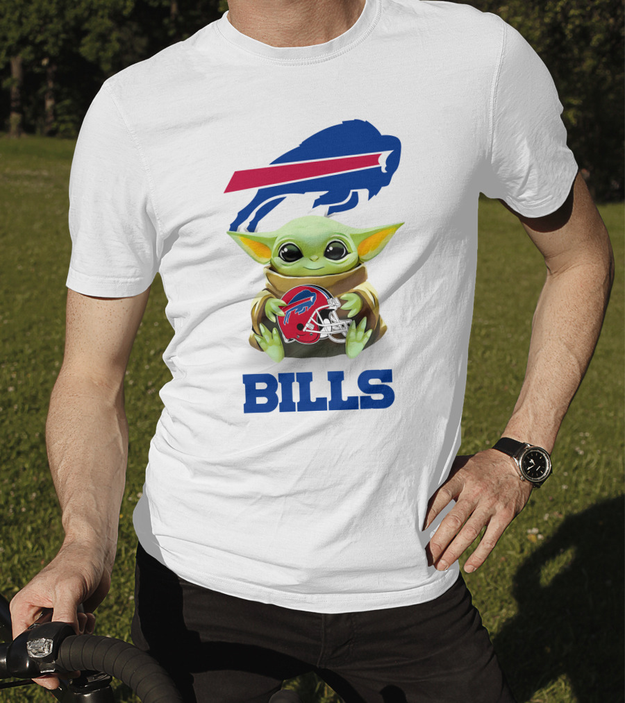 Baby Yoda Holding Buffalo Bills Helmet Logo With Bills T-Shirt