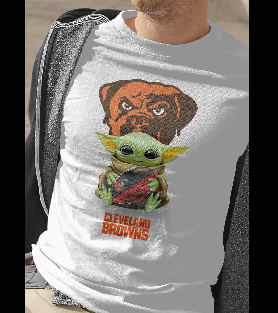 Baby Yoda Cleveland Browns Football Hug Tailgate Browns Dog T-Shirt
