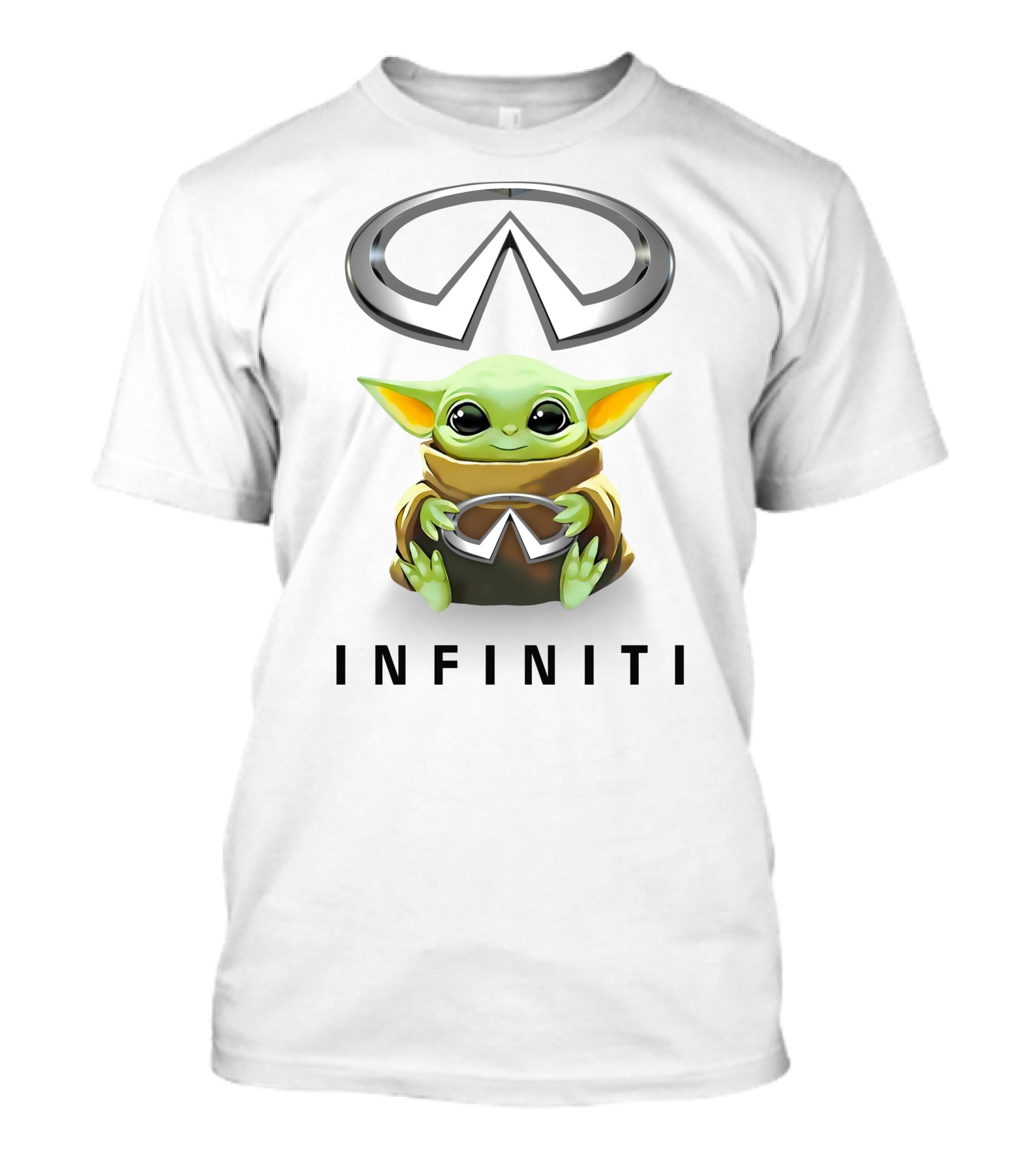 Baby Yoda Holding Infiniti Logo Hugging Symbol T-Shirt