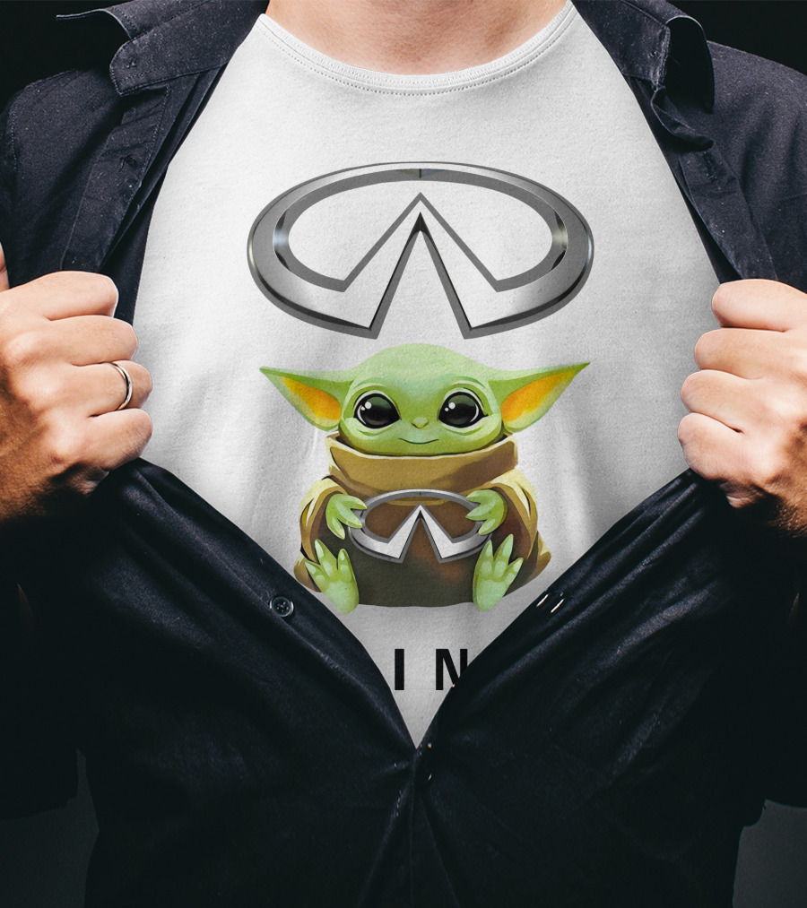 Baby Yoda Holding Infiniti Logo Hugging Symbol T-Shirt