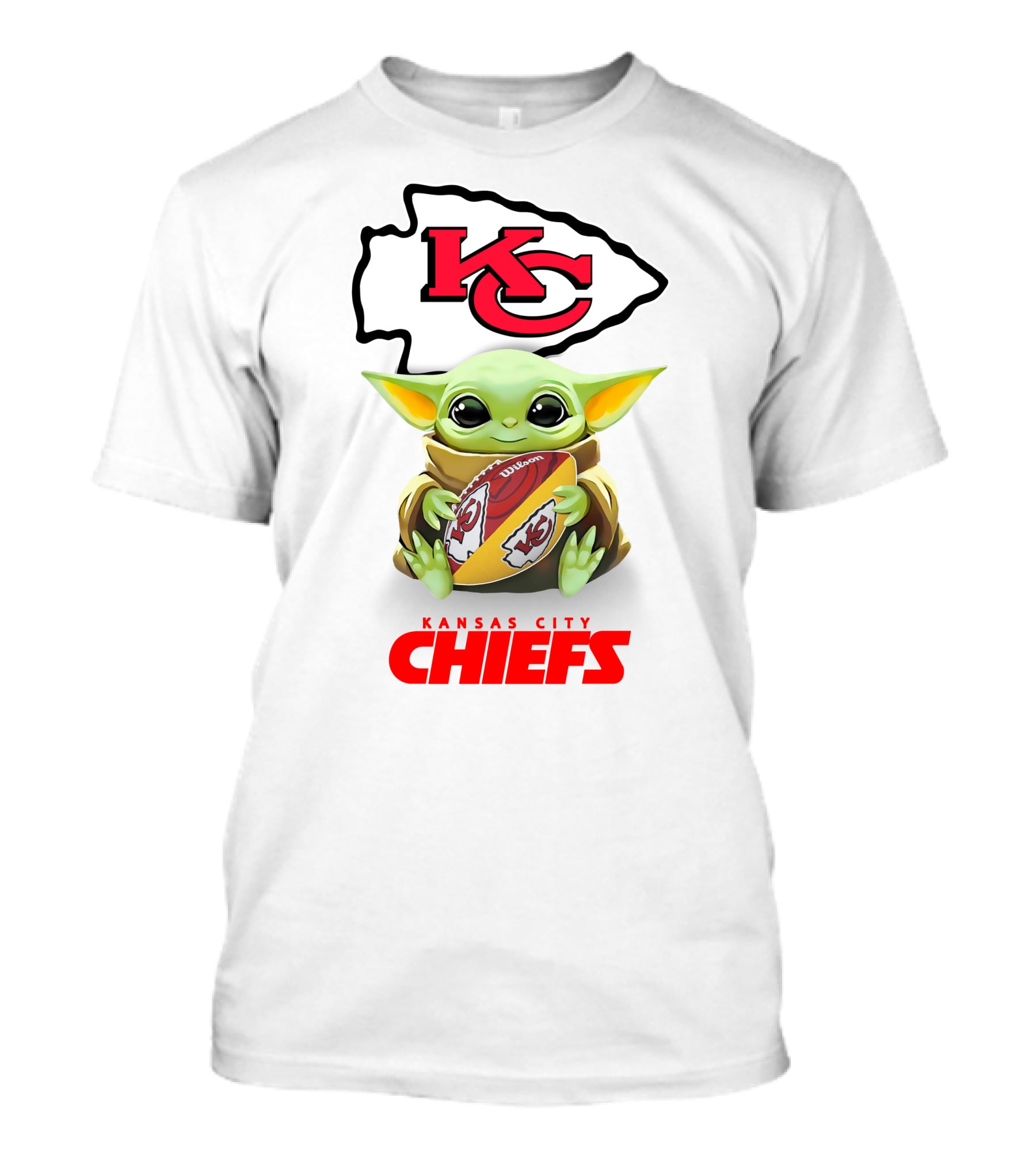 Baby Yoda Hugging Football Kansas City Chiefs Kc T-Shirt