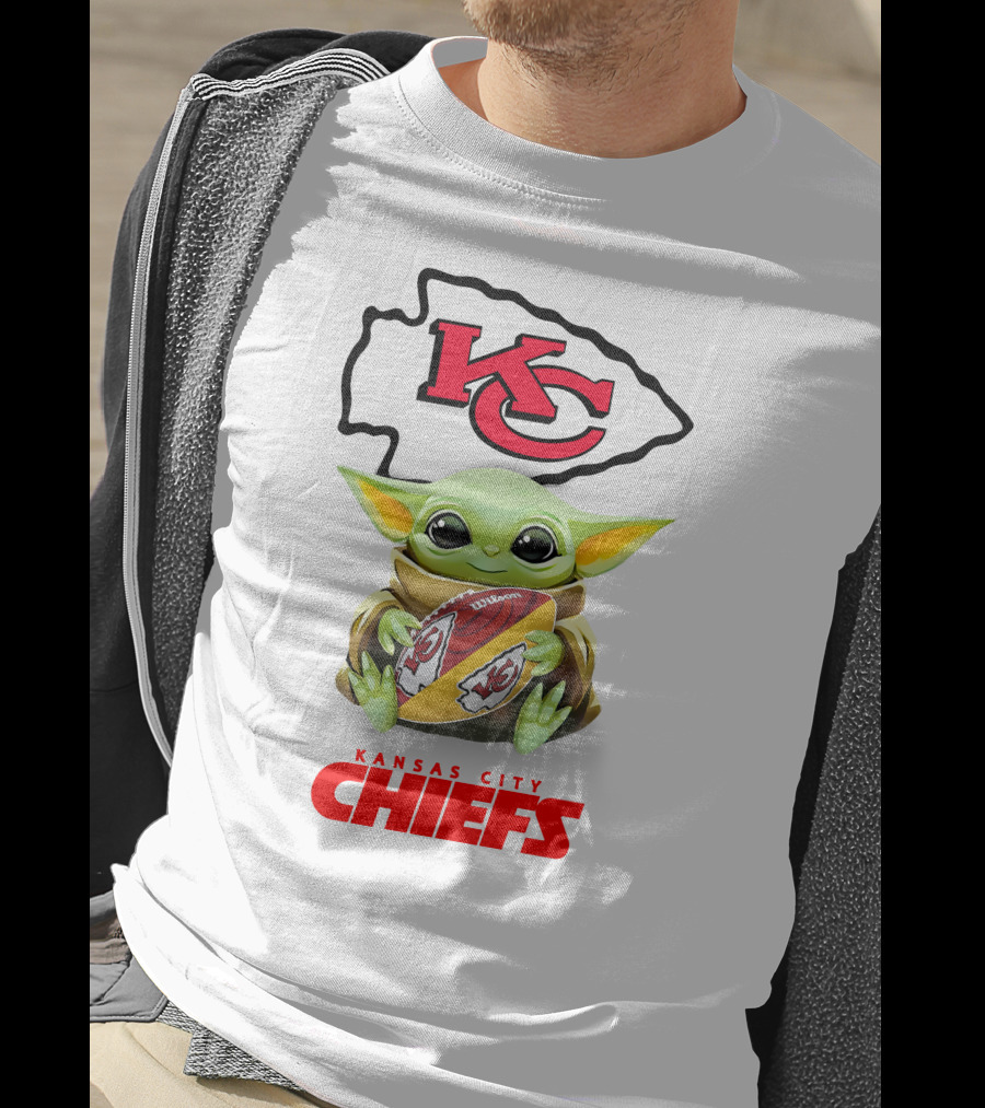 Baby Yoda Hugging Football Kansas City Chiefs Kc T-Shirt