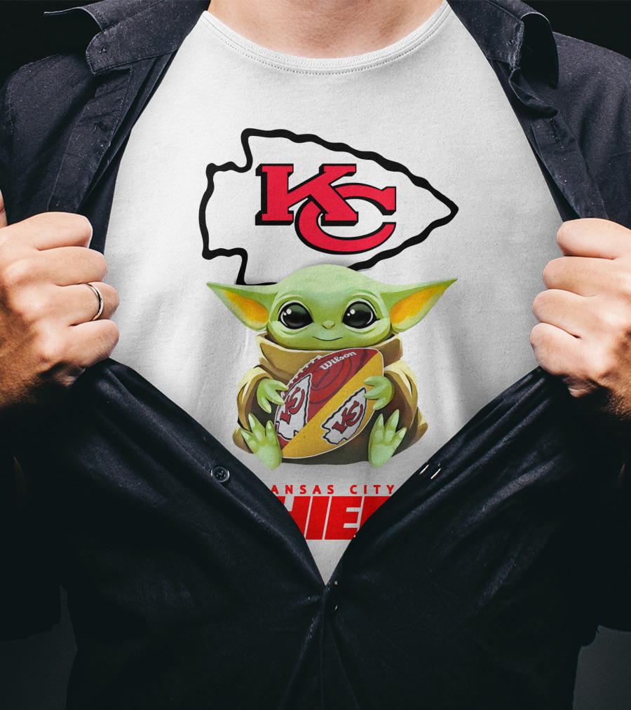 Baby Yoda Hugging Football Kansas City Chiefs Kc T-Shirt
