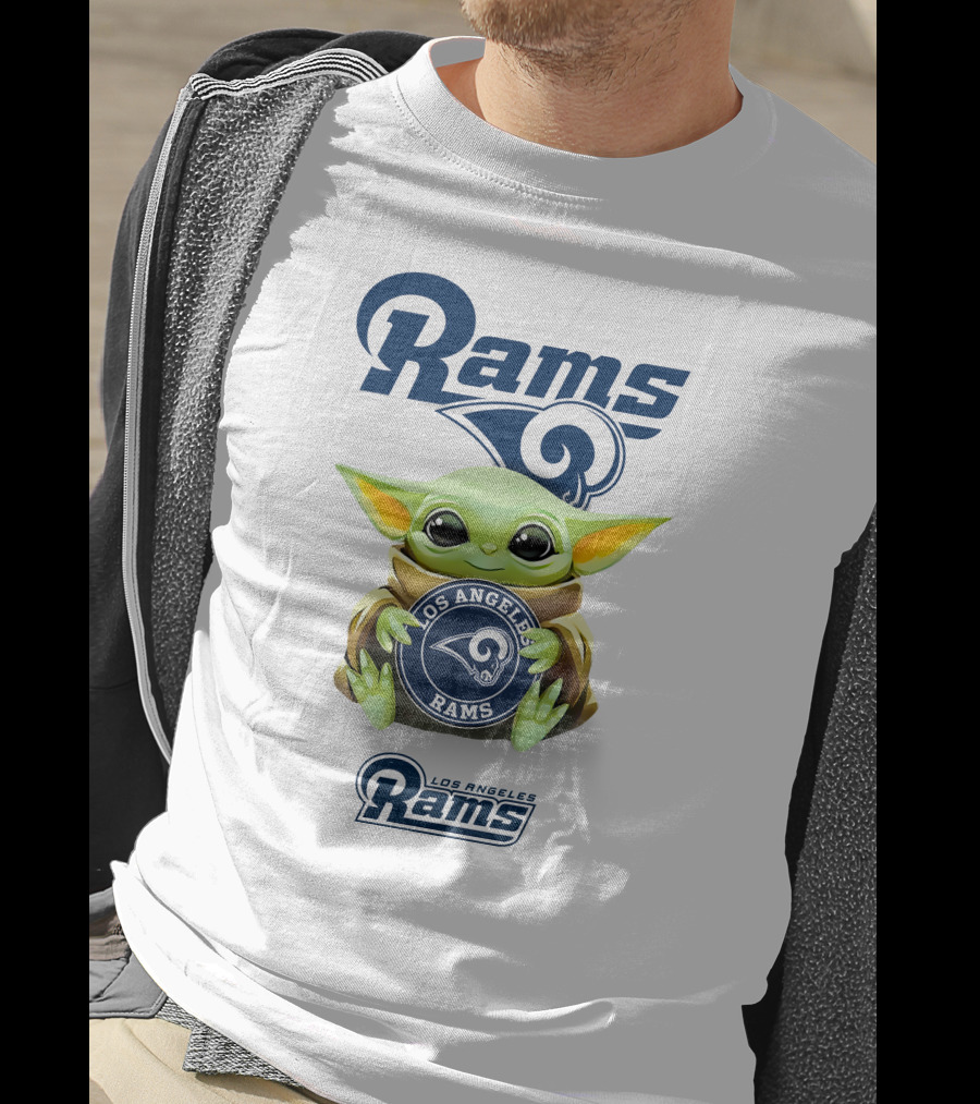 Baby Yoda Holding Los Angeles Rams Emblem With Rams T-Shirt