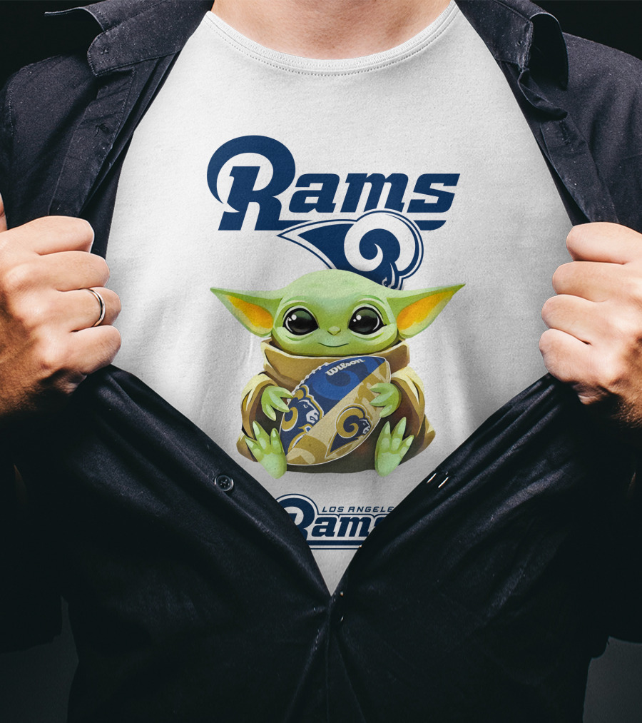 Baby Yoda Los Angeles Rams Football Hug T-Shirt