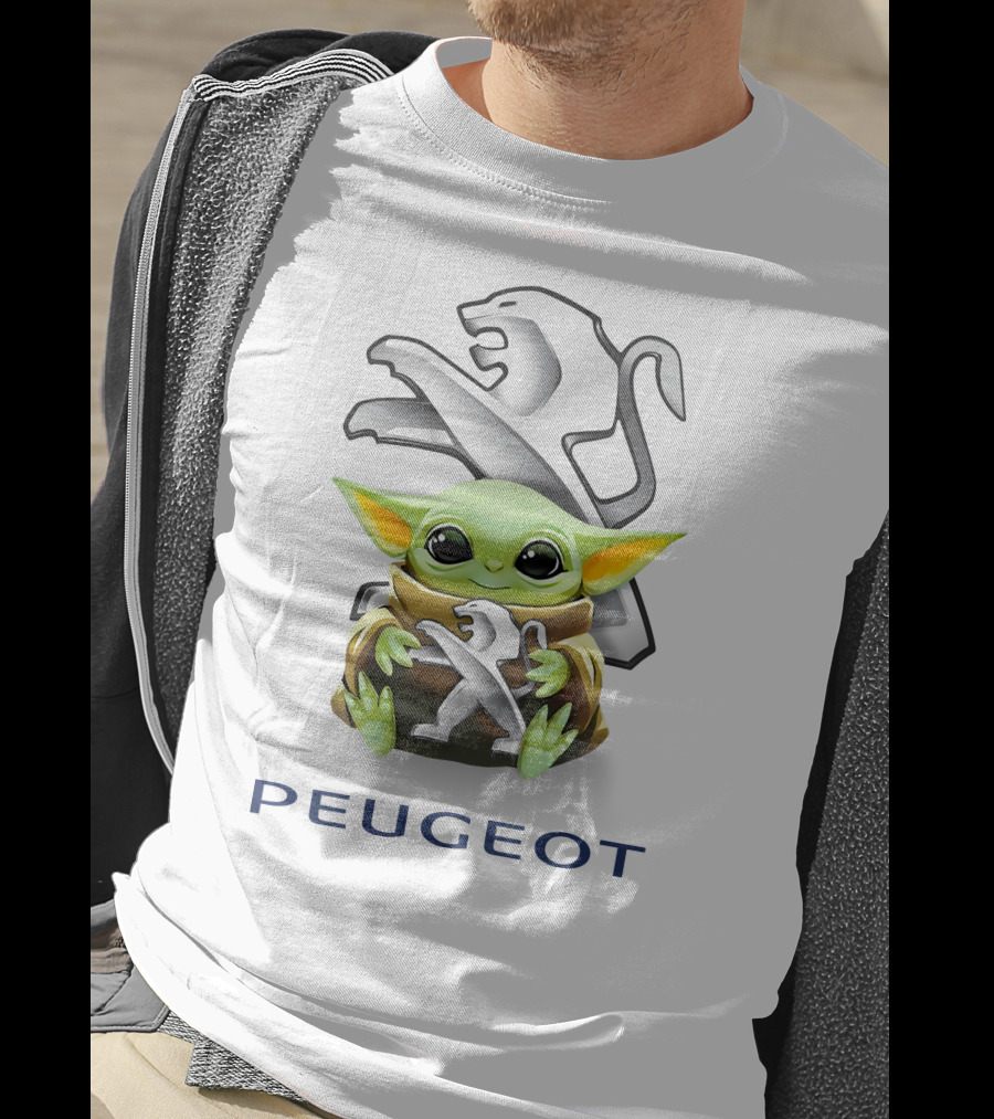 Baby Yoda Hugging Peugeot Lion T-Shirt