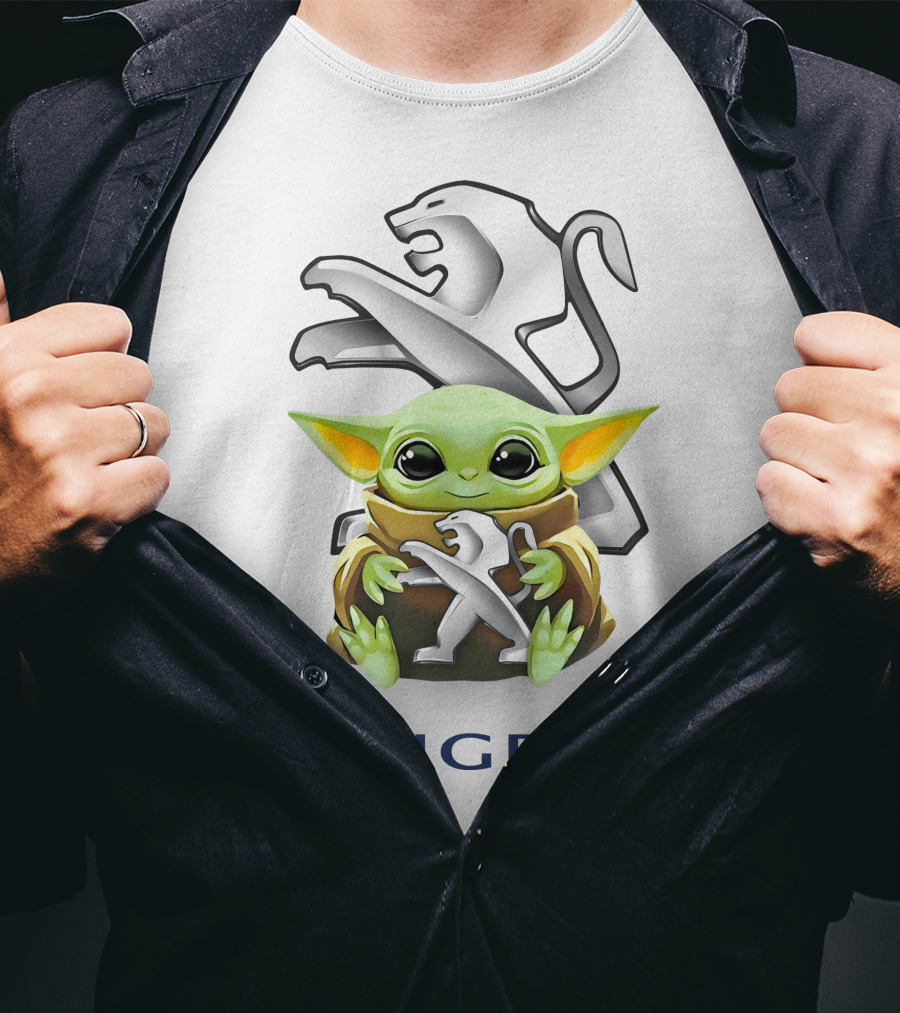 Baby Yoda Hugging Peugeot Lion T-Shirt