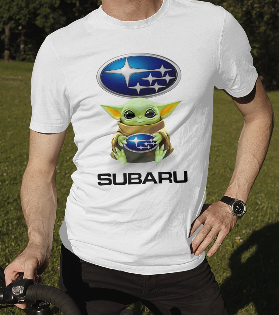 Baby Yoda Subaru Logo Hug White T-Shirt