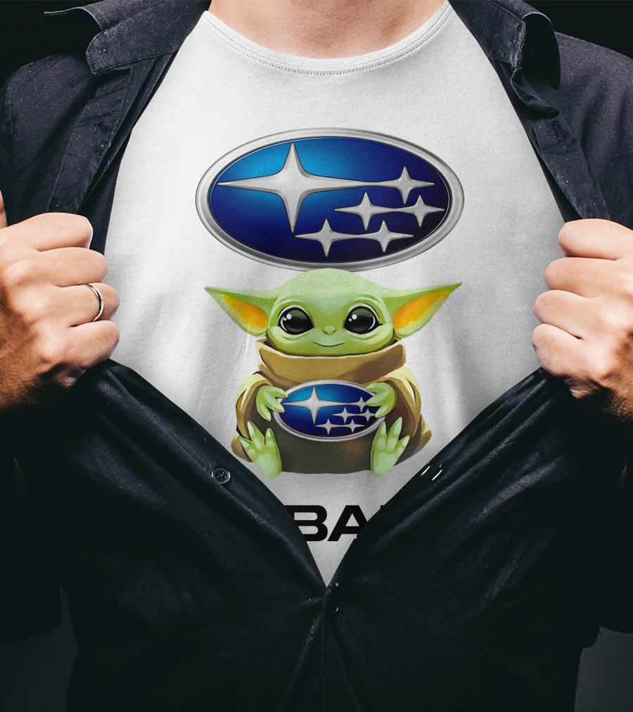 Baby Yoda Subaru Logo Hug White T-Shirt