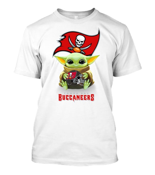 Baby Yoda Holding Tampa Bay Buccaneers Football Helmet T-Shirt