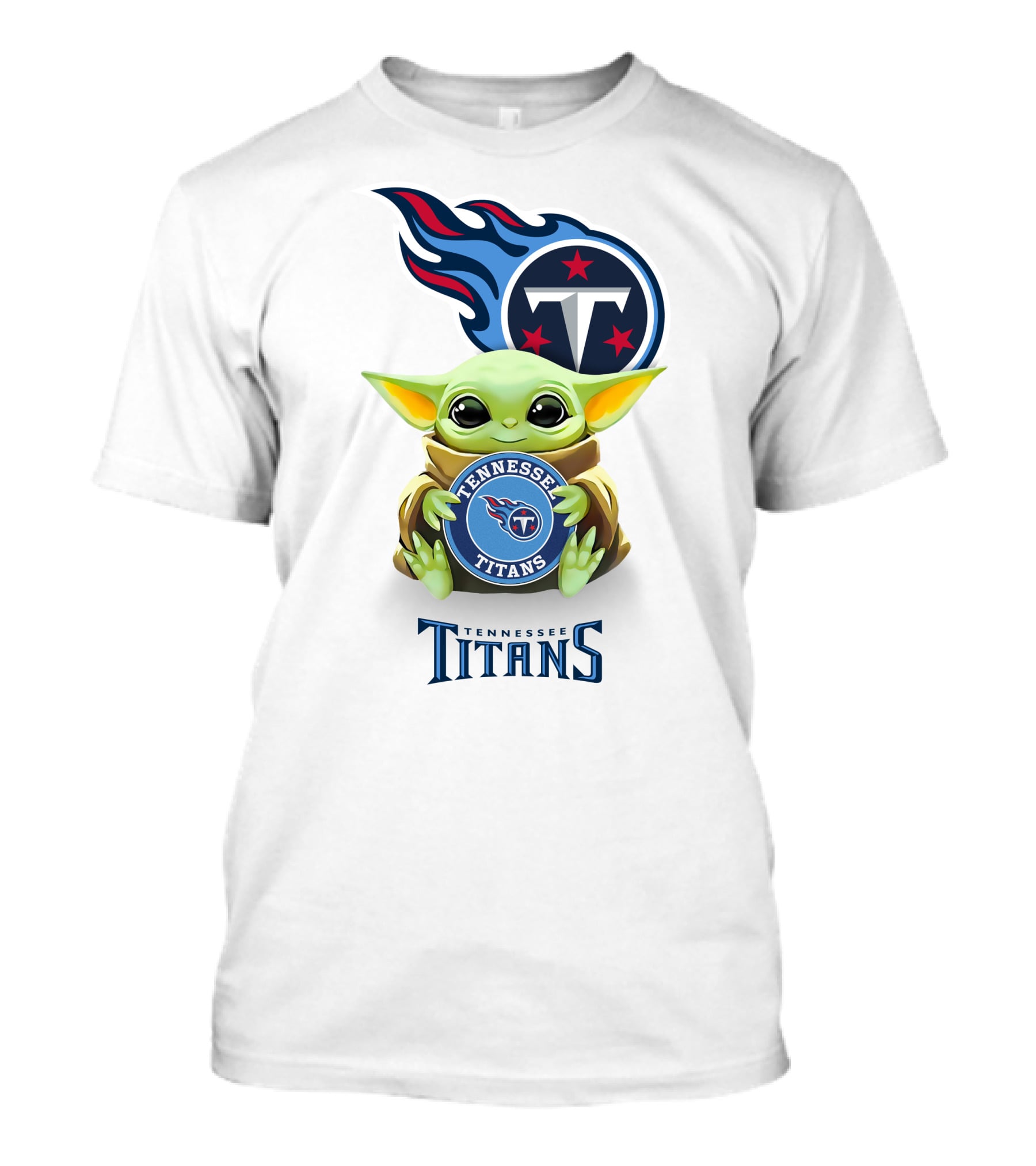 Baby Yoda Holding Tennessee Titans Emblem With Logo White T-Shirt