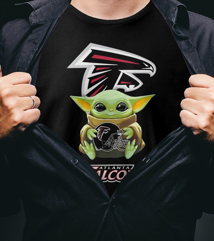 Atlanta Falcons Baby Yoda With Helmet And Team T-Shirt