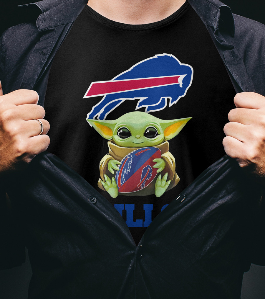 Star Wars Baby Yoda Holding Buffalo Bills Football T-Shirt