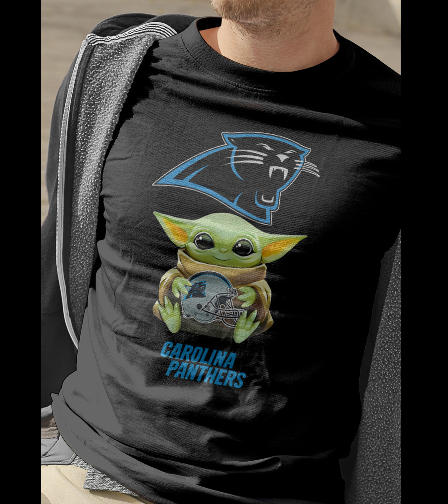 Star Wars Baby Yoda With Carolina Panthers Helmet T-Shirt