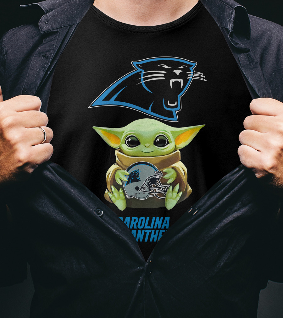 Star Wars Baby Yoda With Carolina Panthers Helmet T-Shirt