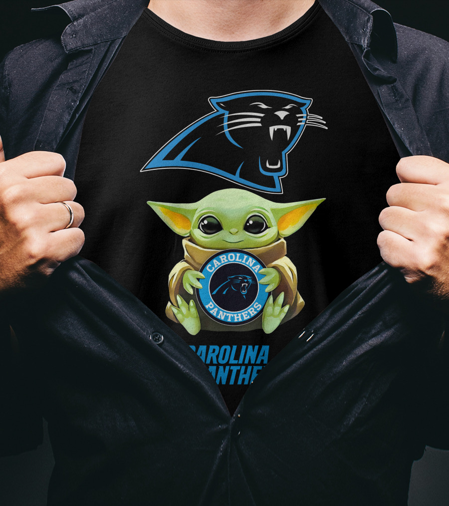 Star Wars Baby Yoda Carolina Panthers Hugging T-Shirt