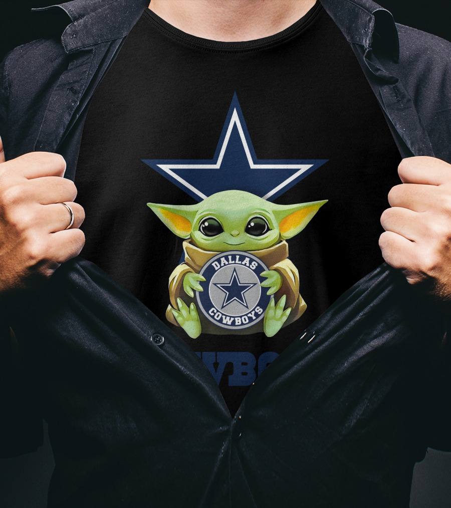 Star Wars Baby Yoda Dallas Cowboys Star Logo Hugging T-Shirt