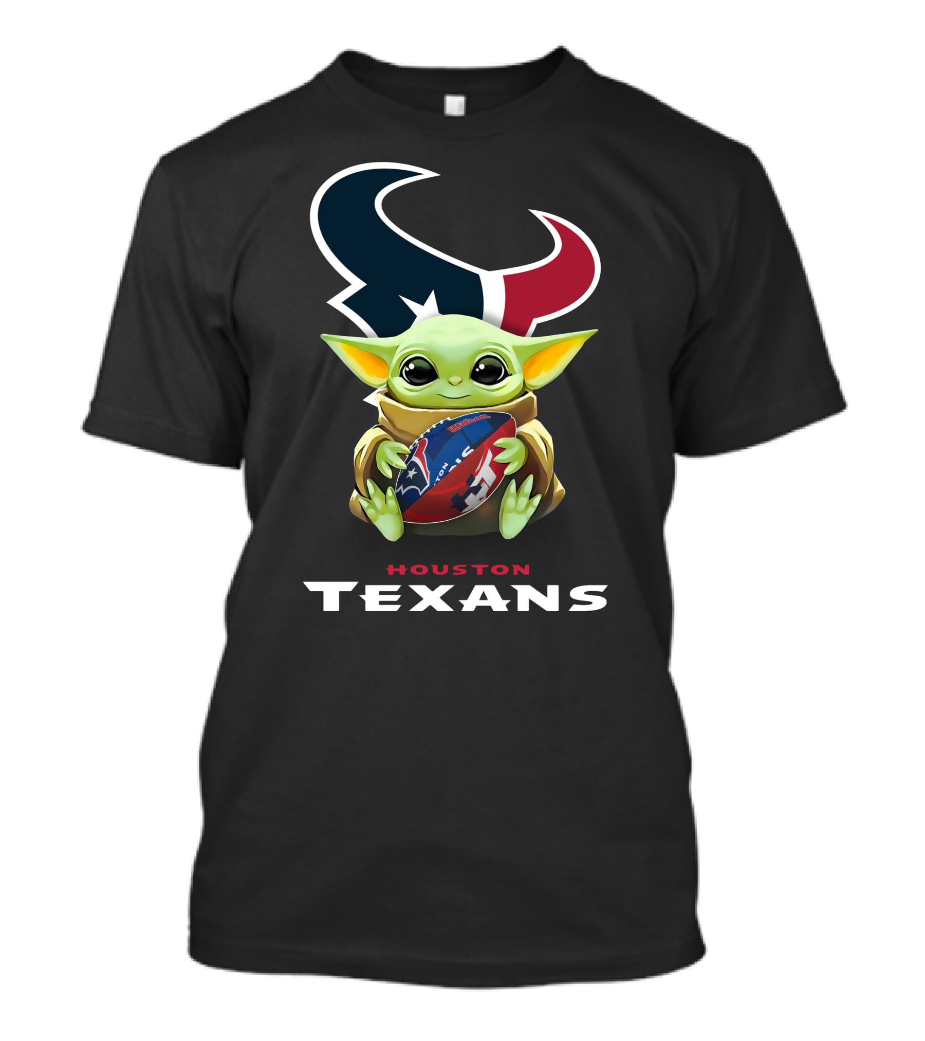 Star Wars Baby Yoda Holding Houston Texans Football T-Shirt