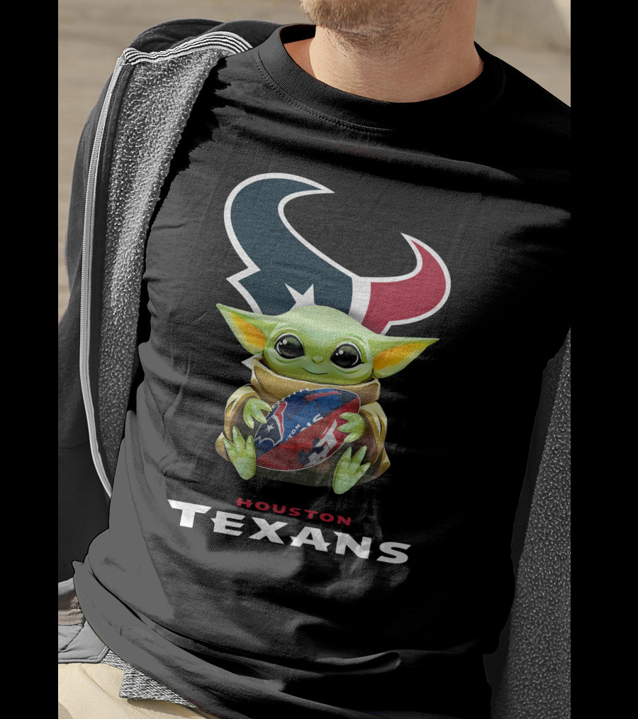 Star Wars Baby Yoda Holding Houston Texans Football T-Shirt
