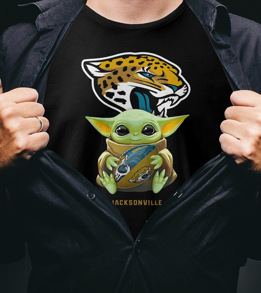 Jacksonville Jaguars Baby Yoda Hug Football Star Wars Tailgate T-Shirt