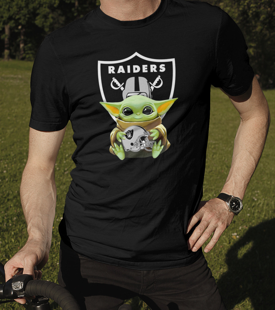 Star Wars Baby Yoda Holding Las Vegas Raiders Helmet T-Shirt