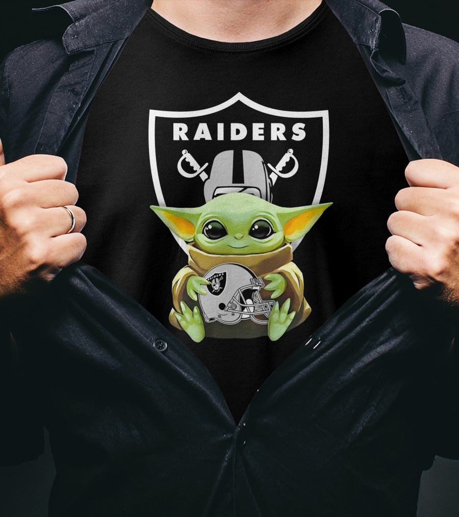 Star Wars Baby Yoda Holding Las Vegas Raiders Helmet T-Shirt