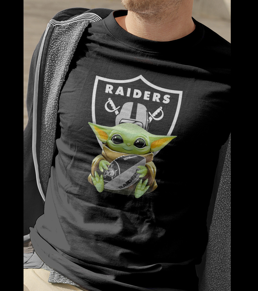 Las Vegas Raiders Baby Yoda Hugging Football Star Wars Raiders T-Shirt