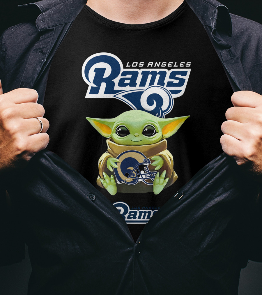 Star Wars Baby Yoda Los Angeles Rams Helmet Hug T-Shirt