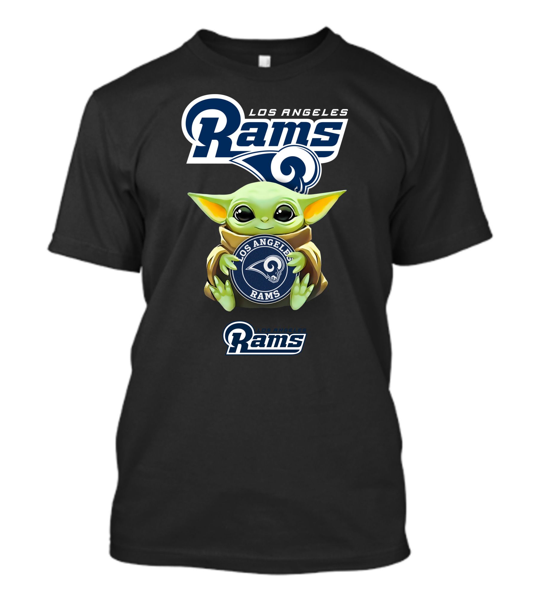 Star Wars Baby Yoda Holding Los Angeles Rams Emblem T-Shirt