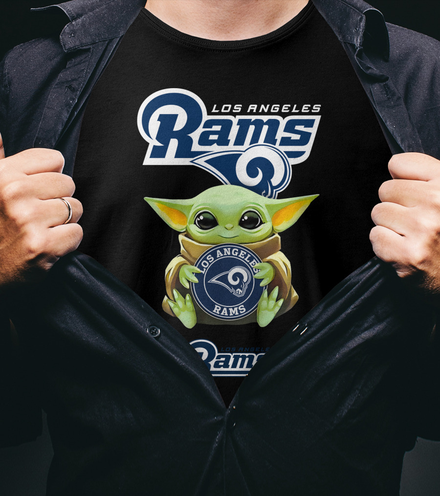 Star Wars Baby Yoda Holding Los Angeles Rams Emblem T-Shirt