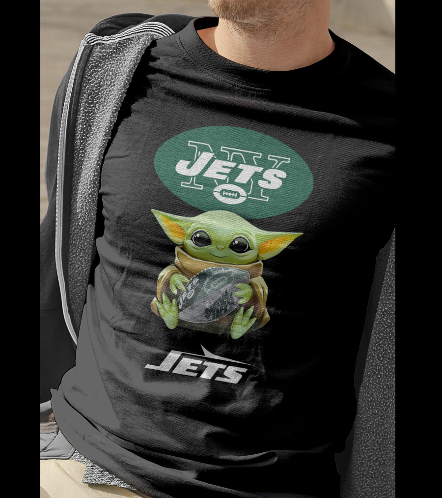 Star Wars Baby Yoda Hug Jets Football New York Tailgate T-Shirt